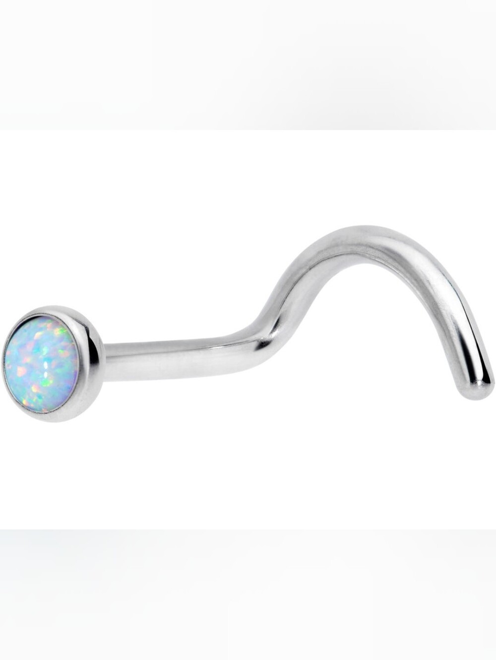18G 7mm White 3mm Synthetic Opal Titanium Left Nose Ring Screw